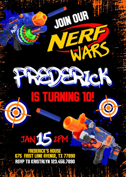 NERF Dart Wars customizable invitation template | Share or Print | boy | HA897