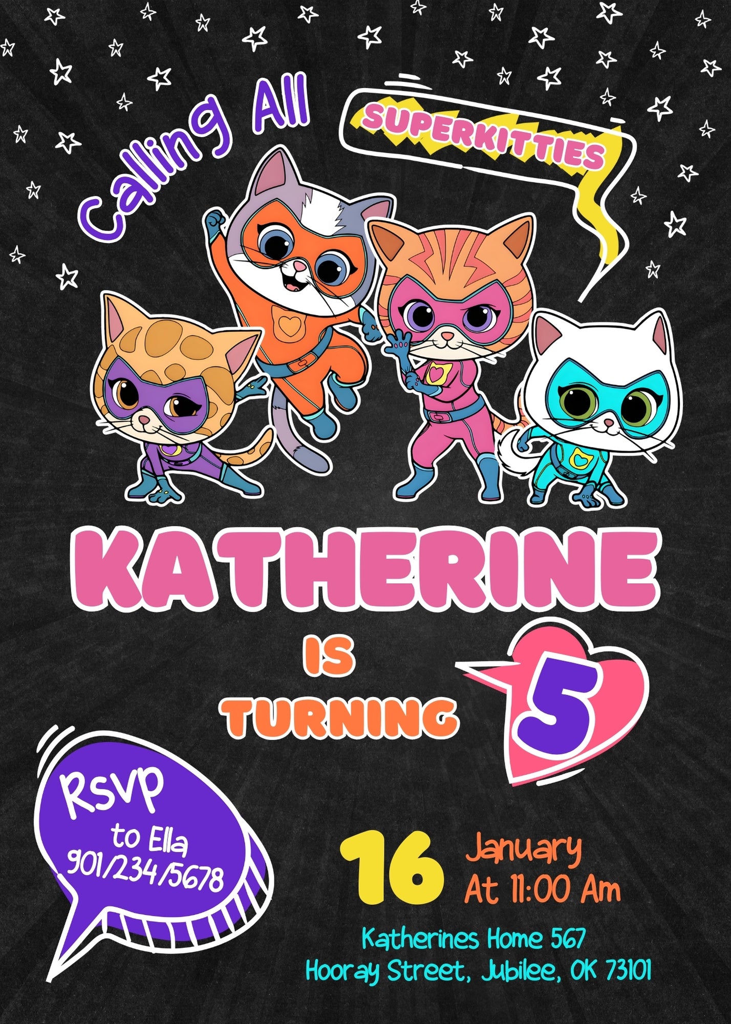SuperKitties customizable invitation template | Share or Print | PM453