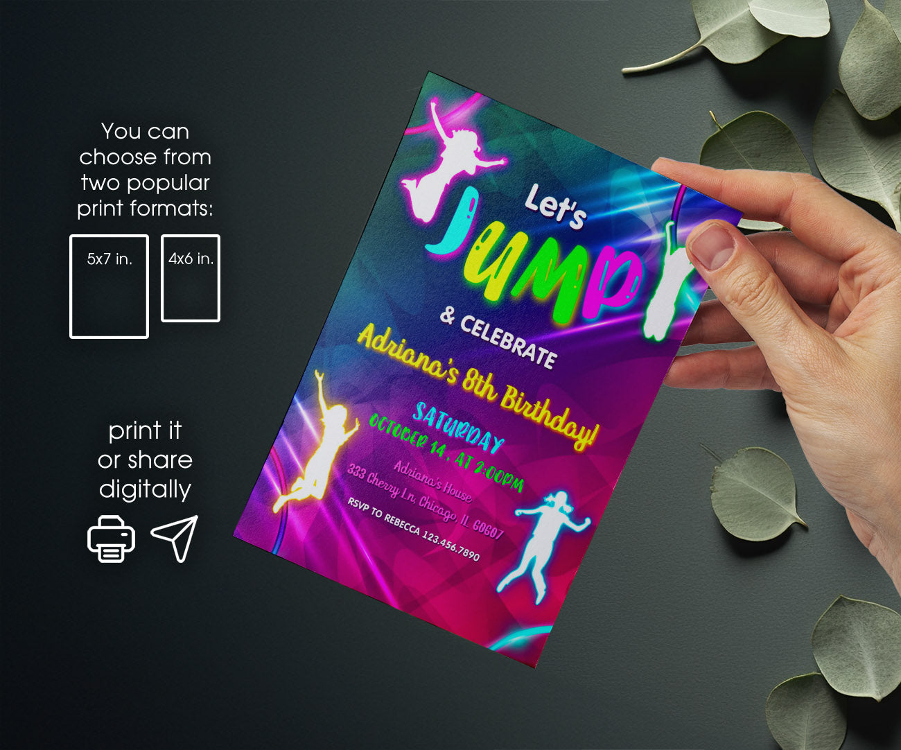 Trampoline Jump Party customizable invitation template | Share or Print | YC523