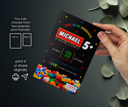 Lego customizable invitation template | Share or Print | BP993