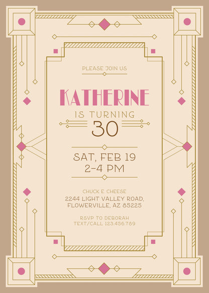 The Great Gatsby Art Deco customizable invitation template | Share or Print | VI842