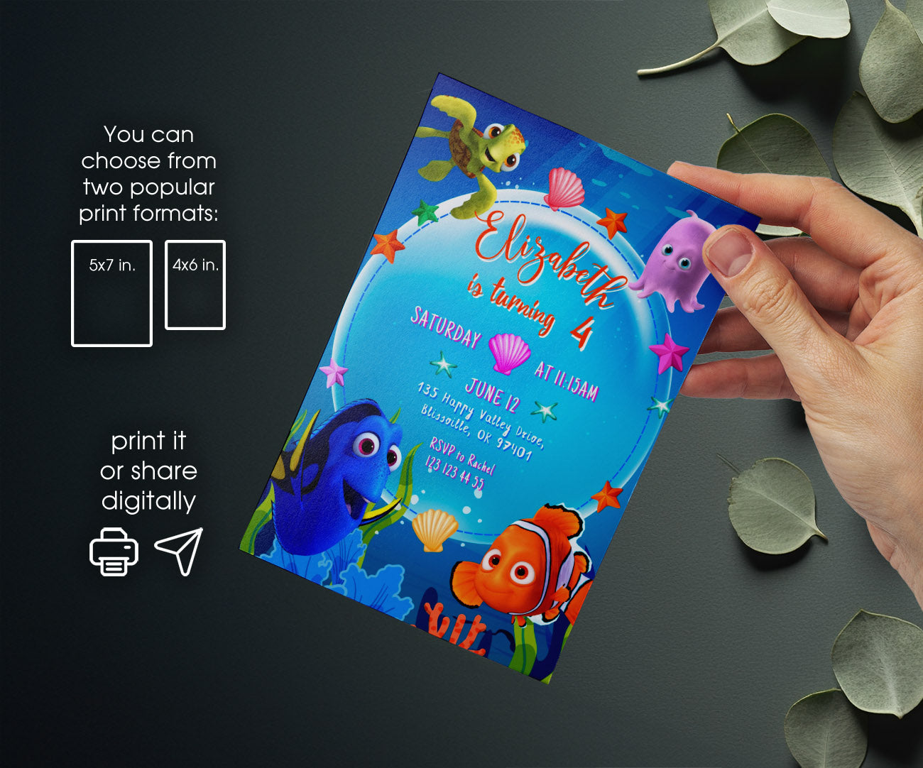 Finding Nemo customizable invitation template | Share or Print | ZN182