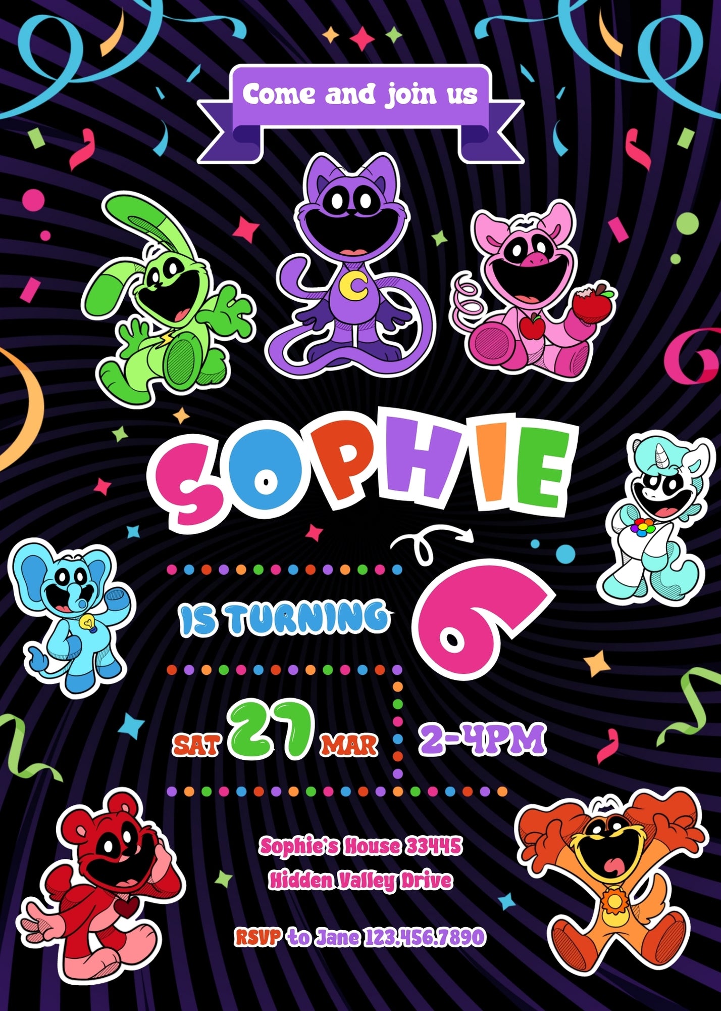 Smiling Critters customizable invitation template | Share or Print | PD001