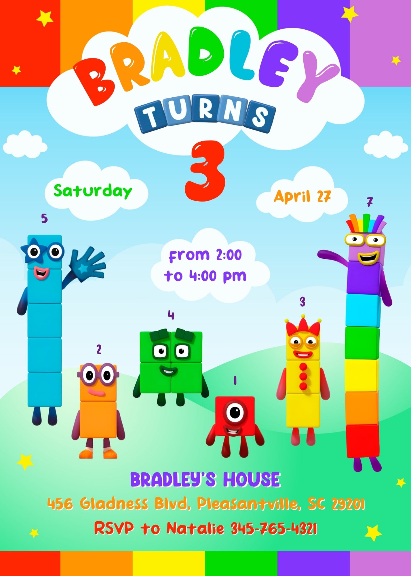 Numberblocks customizable invitation template | Share or Print | MJ851