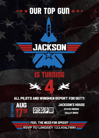 Top Gun Maverick Jet Fighter customizable invitation template | Share or Print | boy | ER822