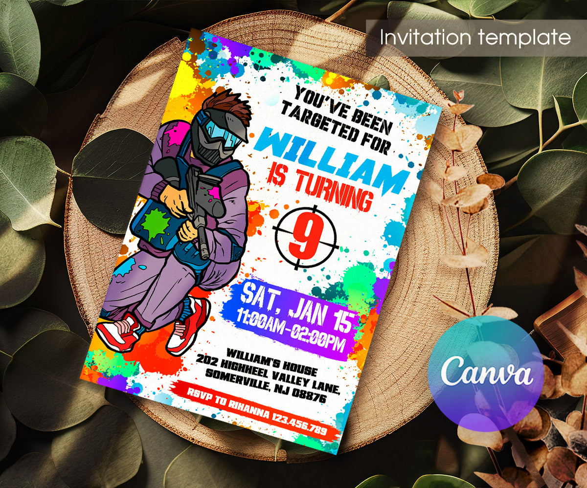 Paintball Airsoft battle customizable invitation template | Share or Print | boy | SZ523