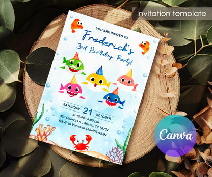 Baby Shark customizable invitation template | Share or Print | IU475