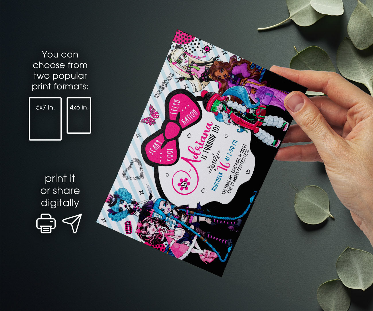 Monster High customizable invitation template | Share or Print | girl | VP513