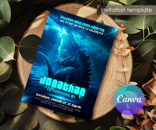 Godzilla and King Kong customizable invitation template | Share or Print | FN849