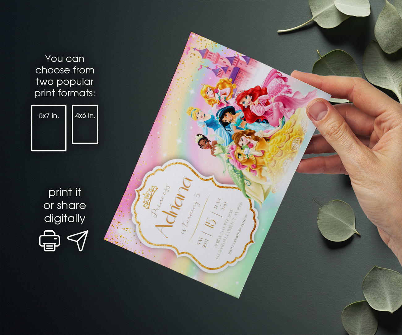 Disney Princess customizable invitation template | Share or Print | girl | JB586