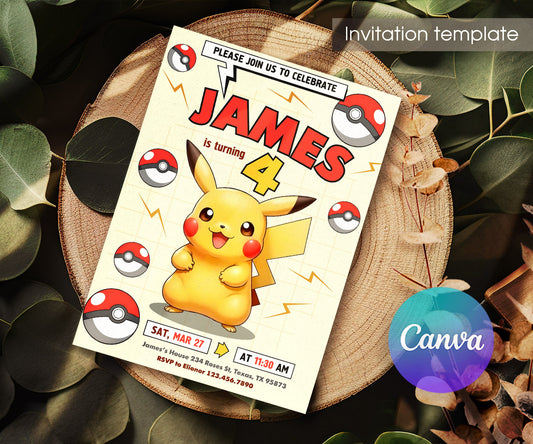 Pokemon Pikachu customizable invitation template | Share or Print | TB626