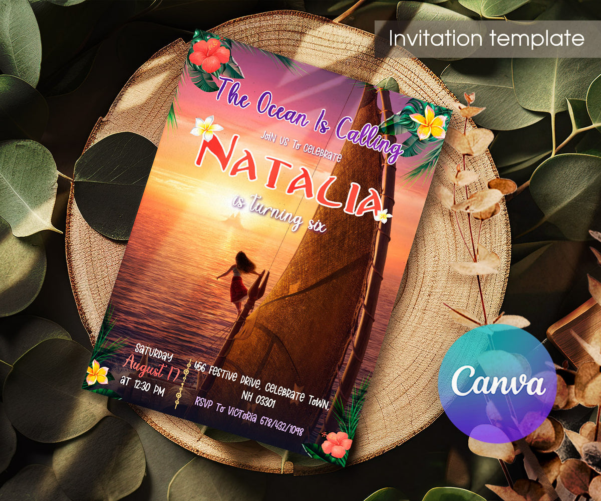 Moana Princess customizable invitation template | Share or Print | girl | ZH758