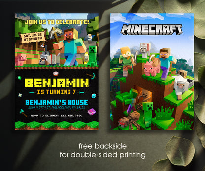 Minecraft Gamer customizable invitation template | Share or Print | DQ309