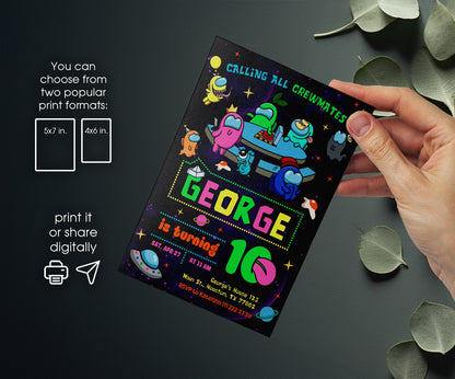 Among Us Gamer customizable invitation template | Share or Print | TB208