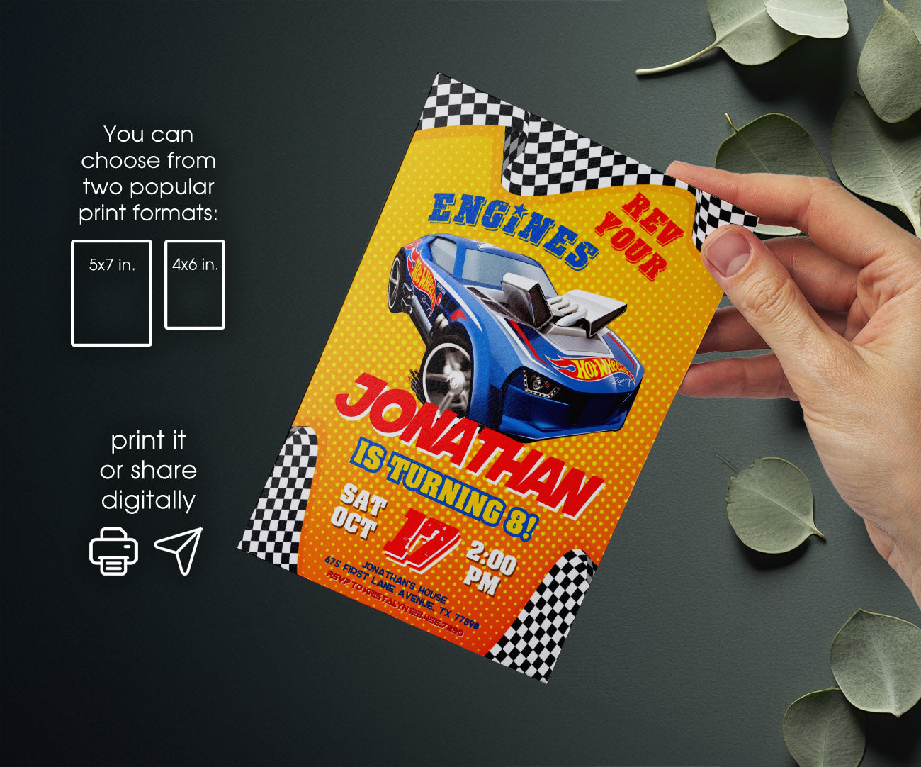 Hot Wheels Racing customizable invitation template | Share or Print | boy | RM339