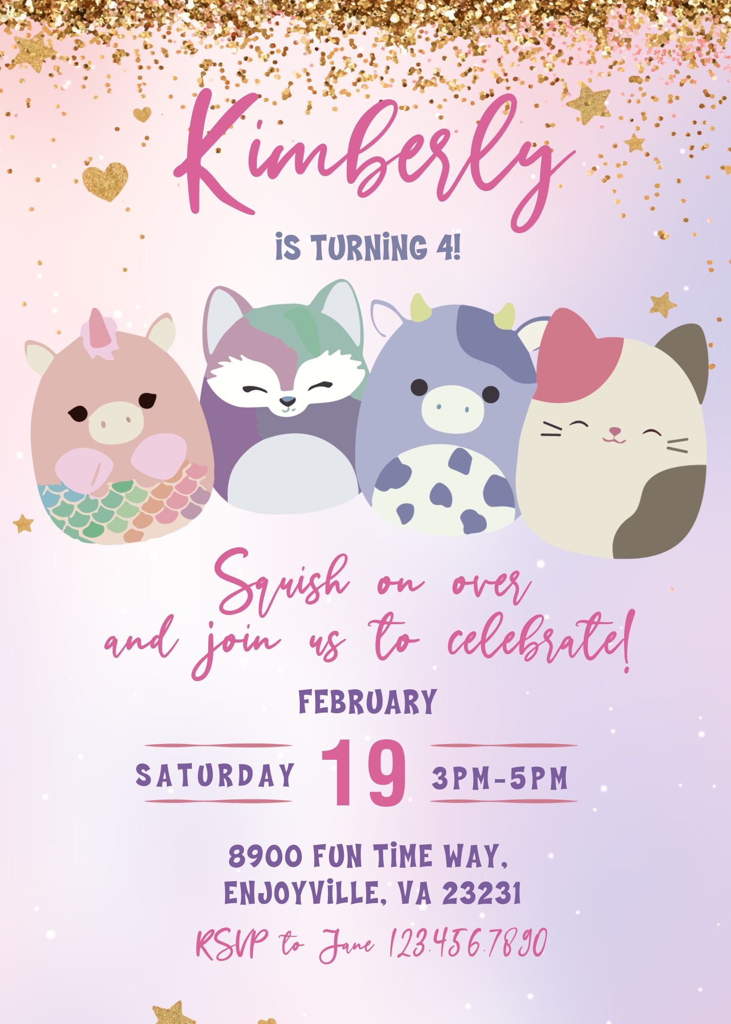 Squishmallows customizable invitation template | Share or Print | KQ104