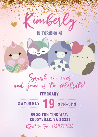 Squishmallows customizable invitation template | Share or Print | KQ104