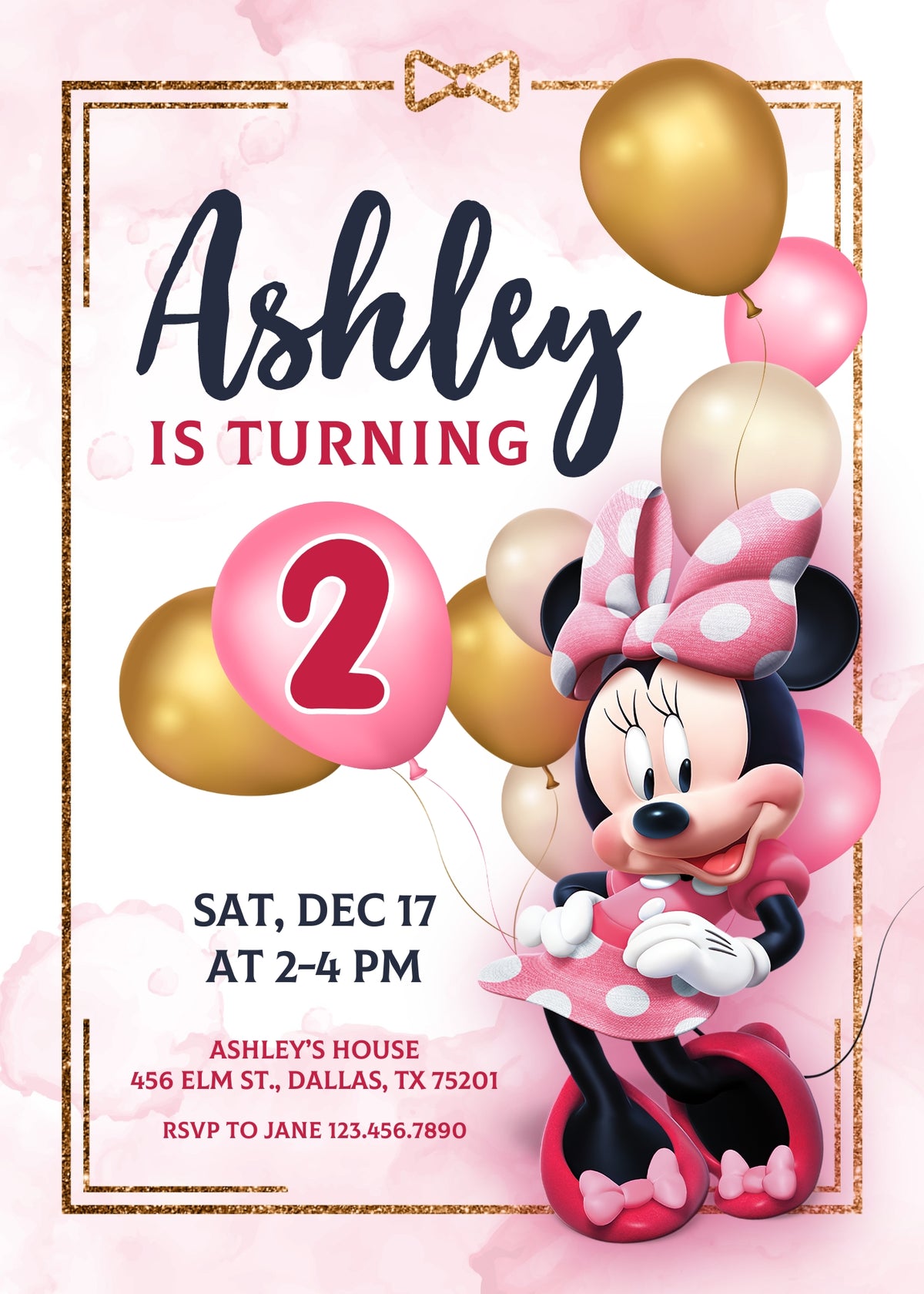 Minnie Mouse Disney Mickey customizable invitation template | Share or Print | girl | RC095