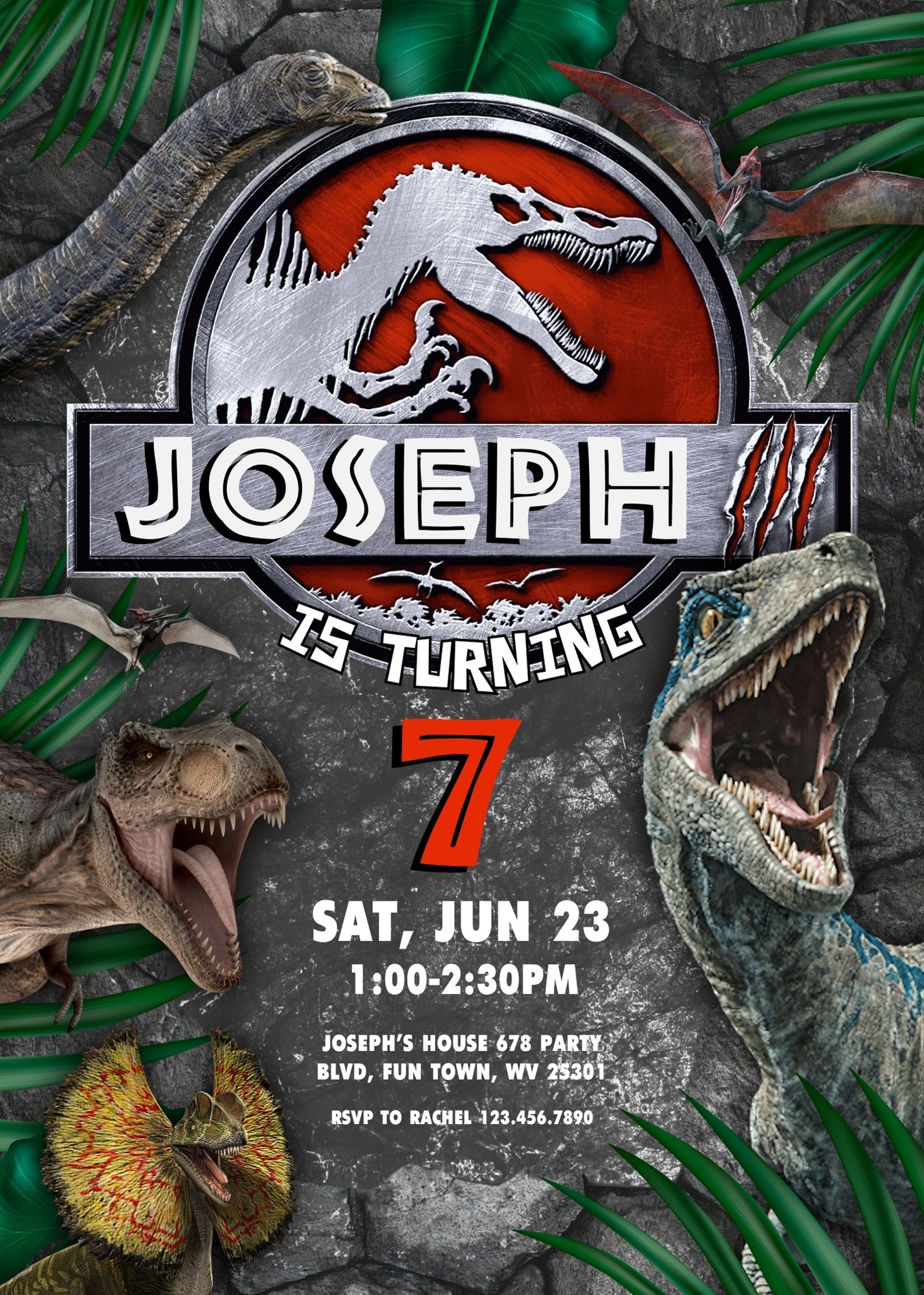 Jurassic Park Dinosaur customizable invitation template | Share or Print | KW093