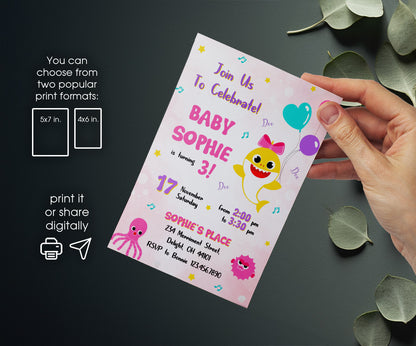 Baby Shark customizable invitation template | Share or Print | CM183