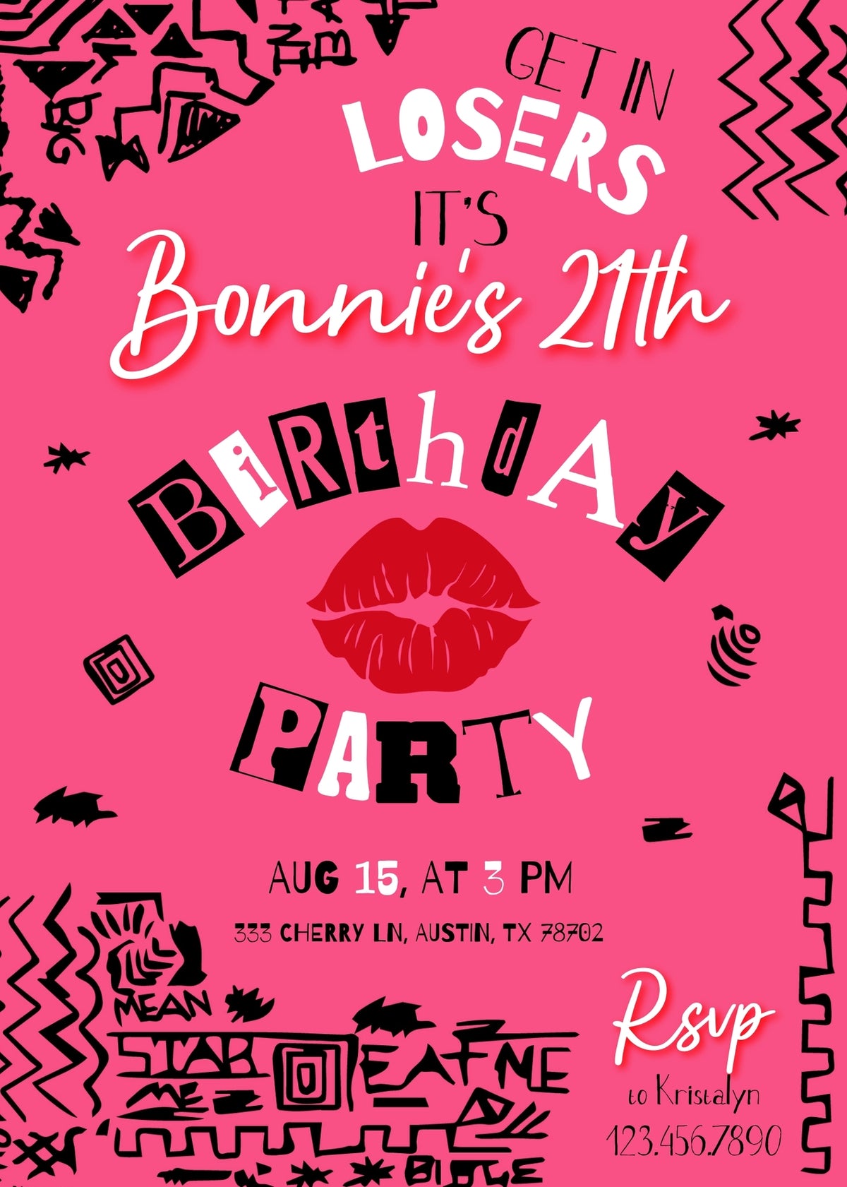 Mean Girls customizable invitation template | Share or Print | girl | MR753