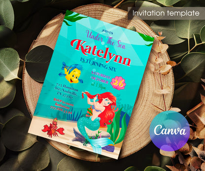 Ariel The Little Mermaid customizable invitation template | Share or Print | girl | AD235