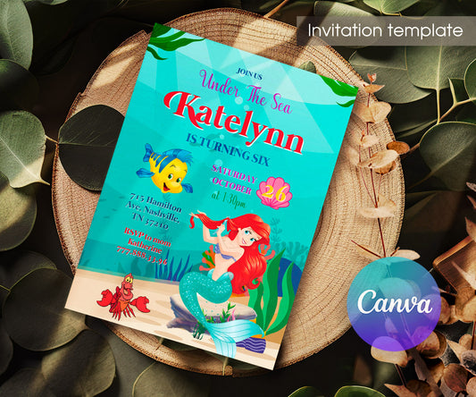 Ariel The Little Mermaid customizable invitation template | Share or Print | girl | AD235