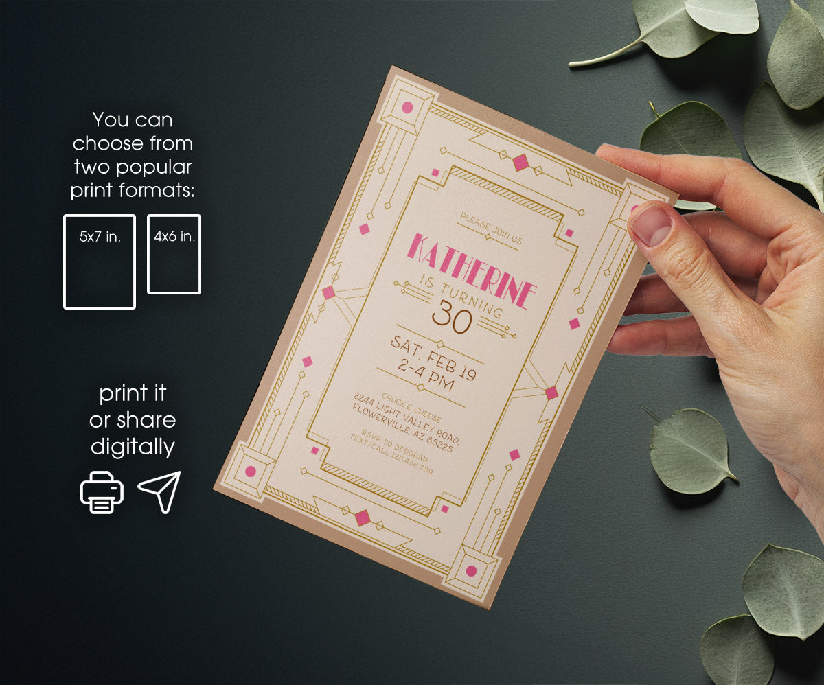 The Great Gatsby Art Deco customizable invitation template | Share or Print | VI842