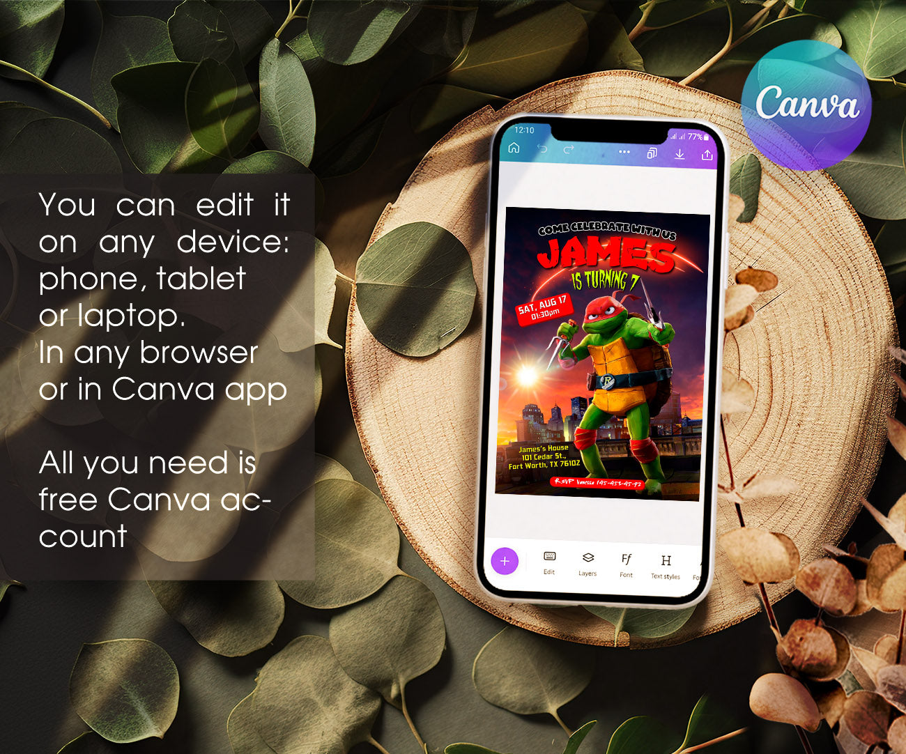 Teenage Mutant Ninja Turtles Mutant Mayhem customizable invitation template | Share or Print | boy | TT609