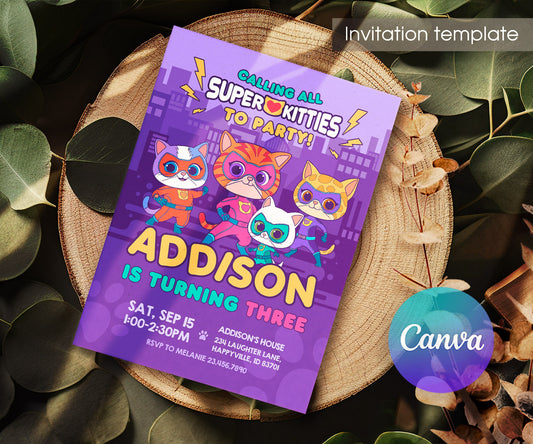 SuperKitties customizable invitation template | Share or Print | MX684