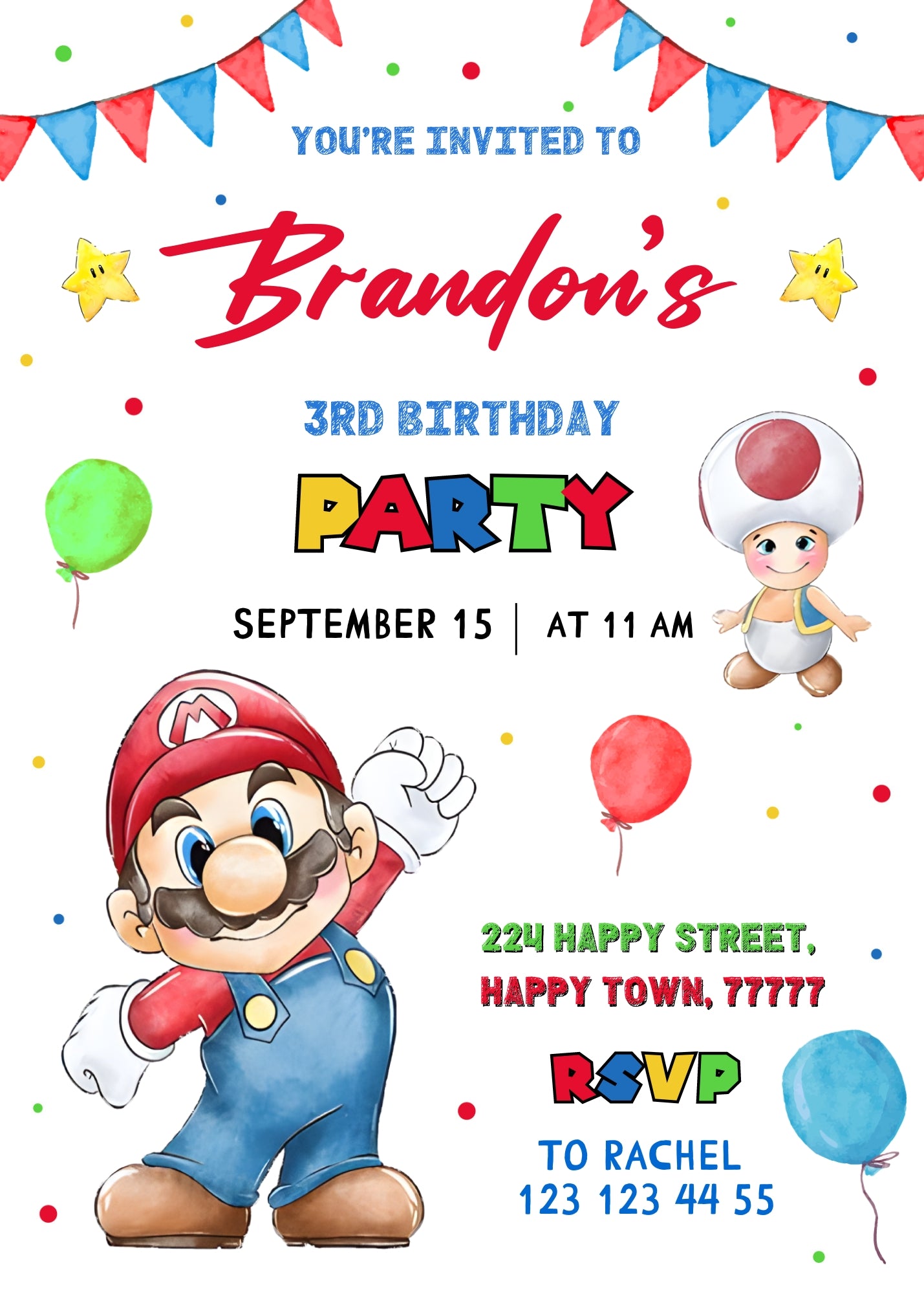 Super Mario Bros customizable invitation template | Share or Print | EI856