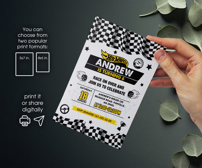 Hot Wheels Racing customizable invitation template | Share or Print | boy | EQ403