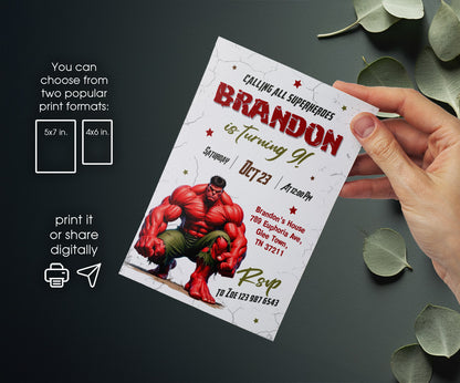 Red Hulk customizable invitation template | Share or Print | ON373