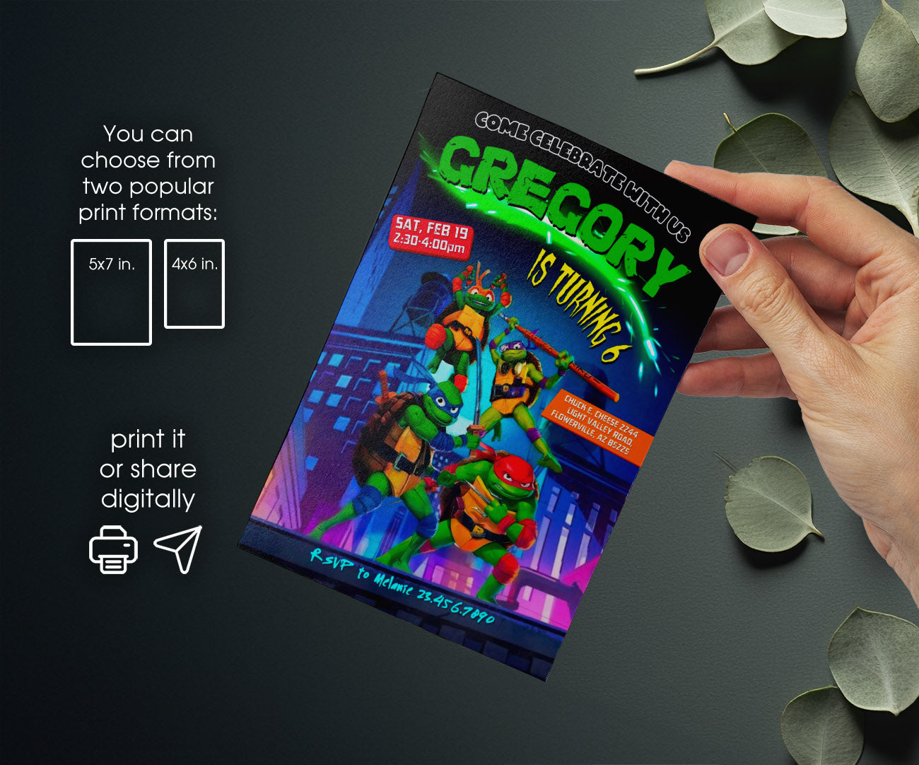 Teenage Mutant Ninja Turtles Mutant Mayhem customizable invitation template | Share or Print | boy | XV996