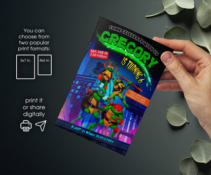 Teenage Mutant Ninja Turtles Mutant Mayhem customizable invitation template | Share or Print | boy | XV996