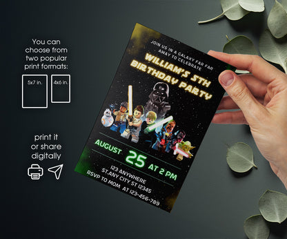 Star Wars Darth Vader Lego Minifigures customizable invitation template | Share or Print | OZ430