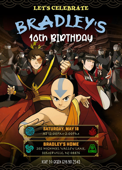 Avatar The Last Airbender customizable invitation template | Share or Print | WY129
