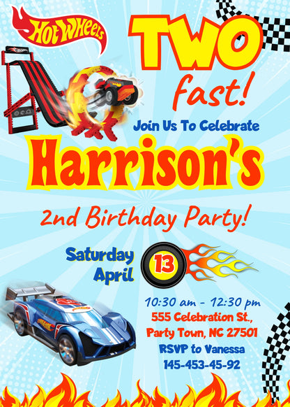Hot Wheels Two Fast 2 Furious customizable invitation template | Share or Print | boy | MR175