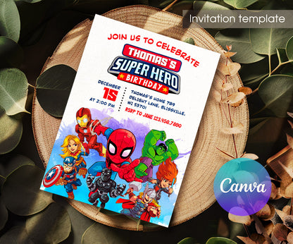 Avengers Marvel Superhero customizable invitation template | Share or Print | boy | HS581