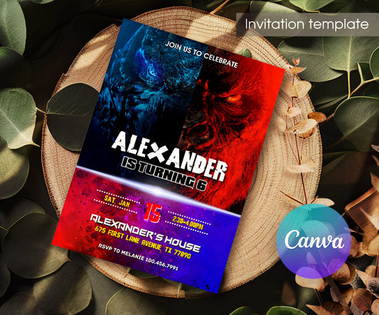 Godzilla X King Kong customizable invitation template | Share or Print | AV598