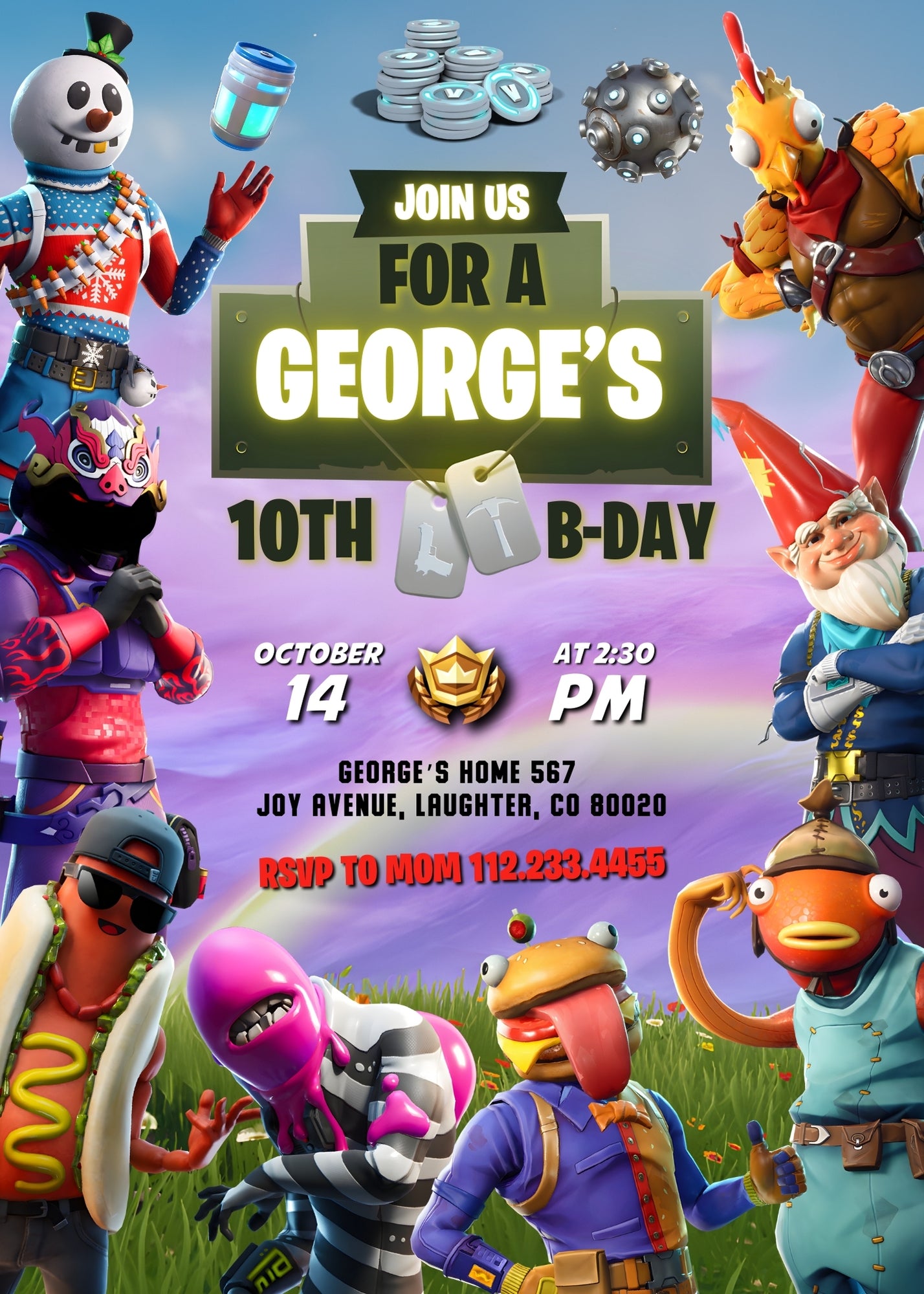 Fortnite Gamer customizable invitation template | Share or Print | boy | JW331