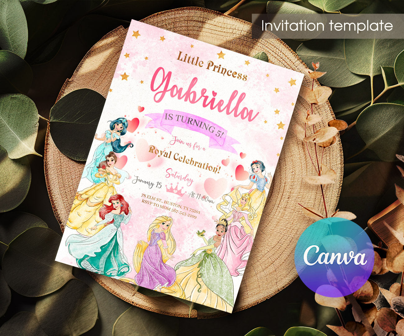 Disney Princess customizable invitation template | Share or Print | girl | PL746