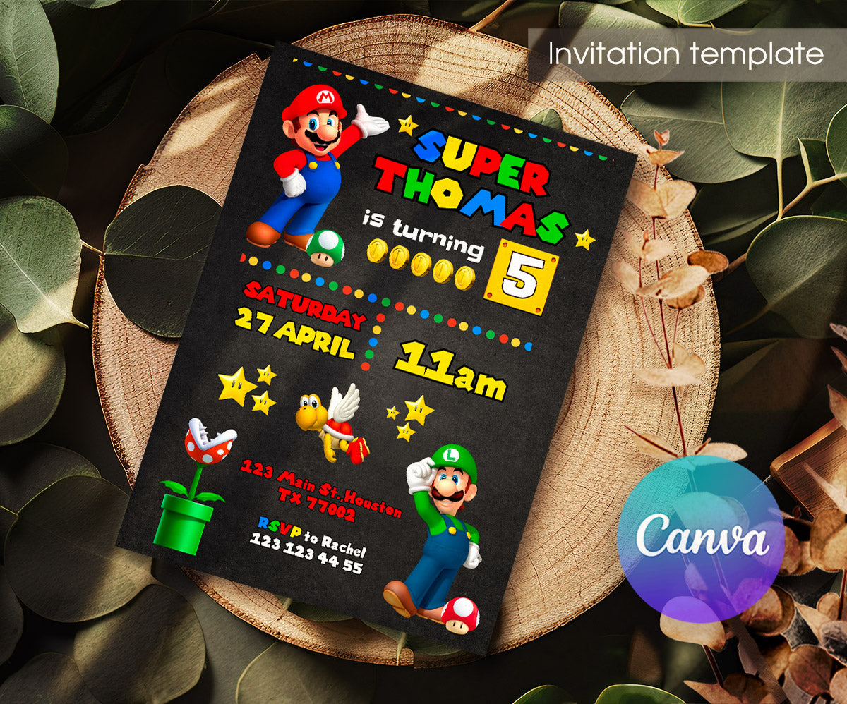 Super Mario Bros customizable invitation template | Share or Print | ZF677