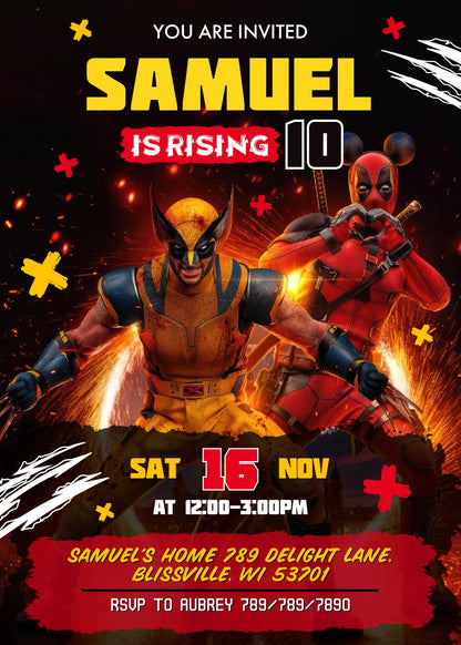 Deadpool Wolverine Marvel customizable invitation template | Share or Print | boy | RW418