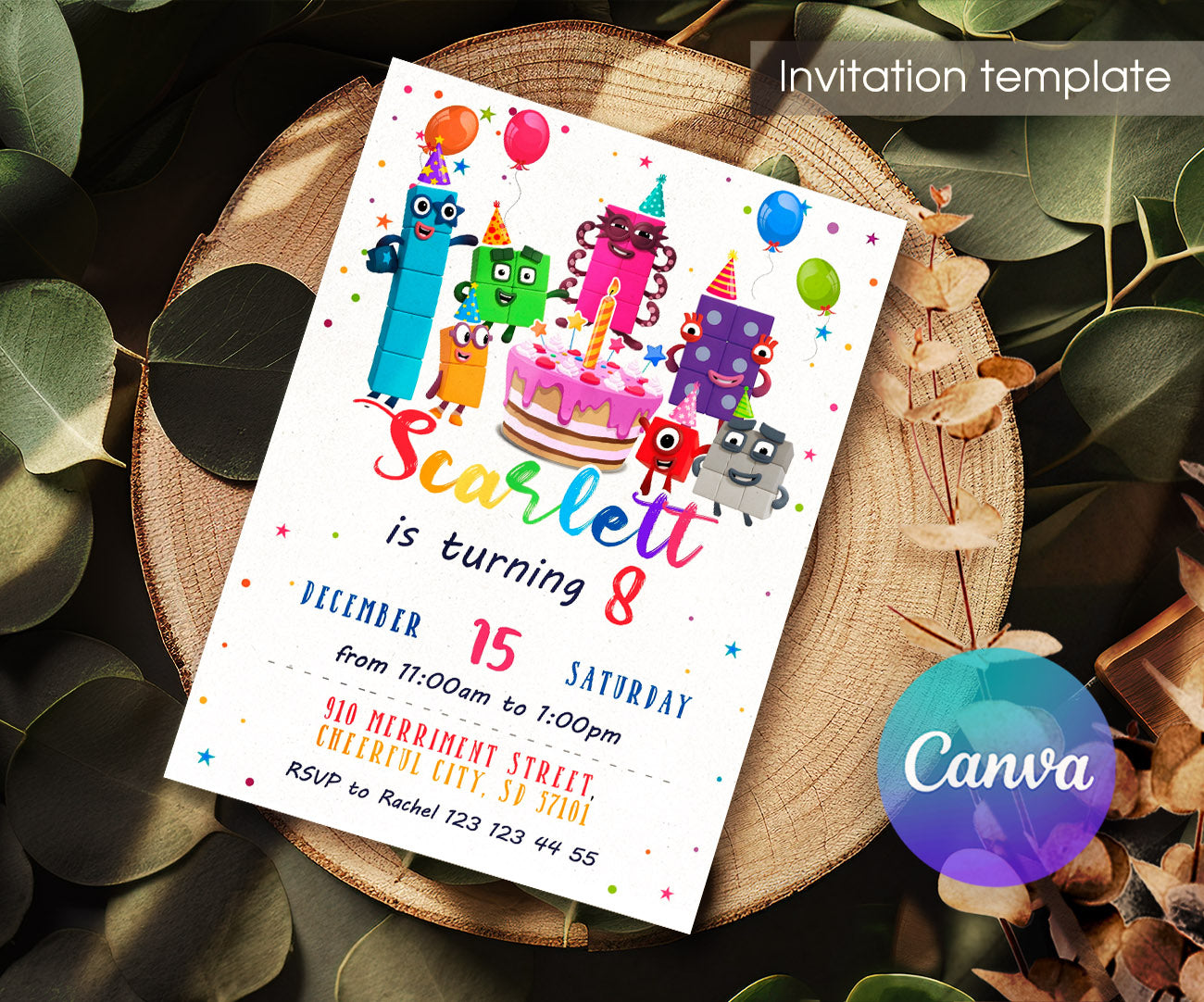 Numberblocks customizable invitation template | Share or Print | RT605