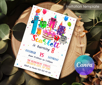 Numberblocks customizable invitation template | Share or Print | RT605