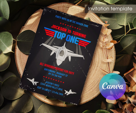 Top Gun One Jet Fighter customizable invitation template | Share or Print | boy | XR577
