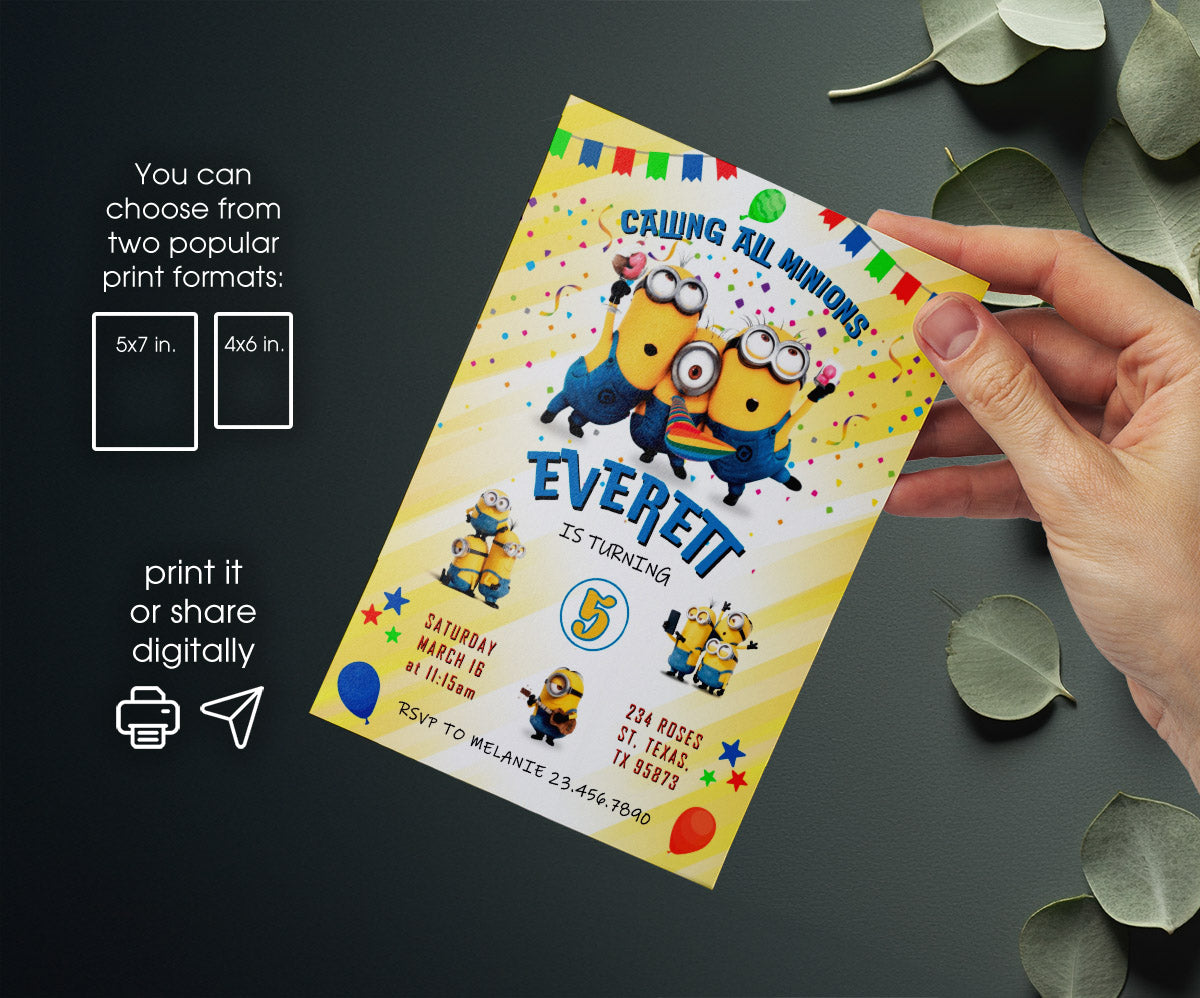 Minions Despicable Me customizable invitation template | Share or Print | BT734