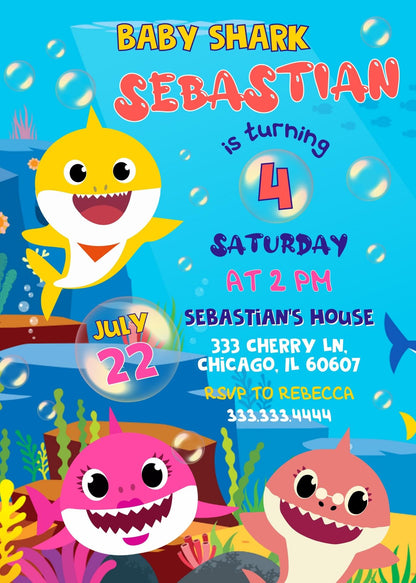 Baby Shark customizable invitation template | Share or Print | VM828