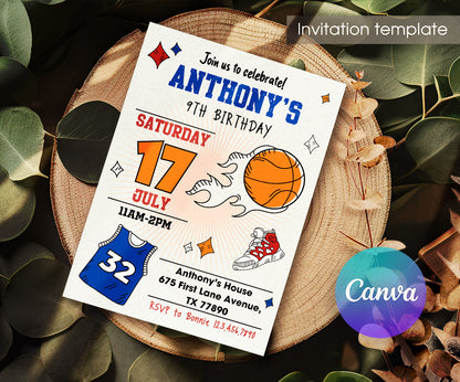 Basketball NBA Slam Dunk customizable invitation template | Share or Print | boy | PI857